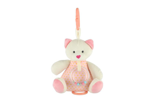 Medvěd plyš 18 cm závěs na postýlku/kočárek nat. hrací strojek růžový
