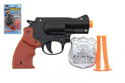 Pistole policejní 15 cm plast s odznakem + přísavky 2 ks