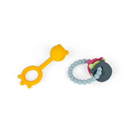 Chrastítko a kousátko 2 v 1 a kousací kroužek Medvídek Bigjigs Toys