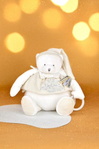 Dárková sada Plyšový lední medvídek s kroužkem 30 cm béžový Doudou