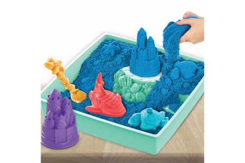 Krabice tekutého písku s podložkou modrá Kinetic Sand