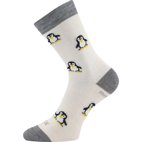 Ponožky dětské slabé z merino Penguinik s ionty stříbra režné VoXX