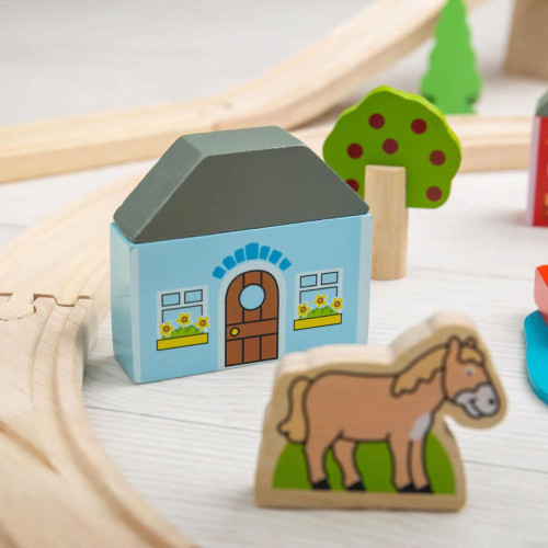 Dřevěná vláčkodráha město a vesnice 91 dílů Bigjigs Rail