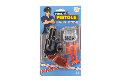 Pistole policejní 15 cm plast s odznakem + přísavky 2 ks