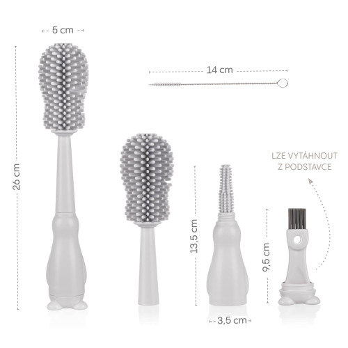 Silikonový kartáč na dětskou lahev 3 v 1 Light Grey Zopa