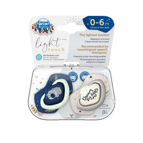 Set symetrických silikonových dudlíků Light touch 0-6 m Sleepy koala