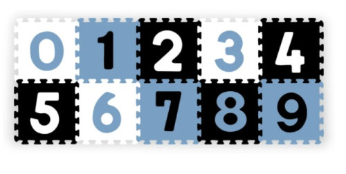 Pěnové puzzle, podložka Čísla, 10 ks, černá/modrá/bílá, BabyOno