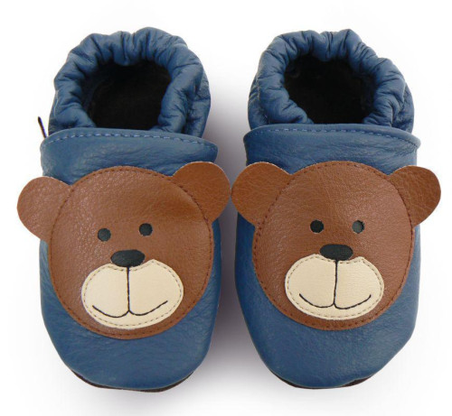 Kožené capáčky 2-3 roky (24/25) 16 cm Afelo MEDVÍDEK modrý