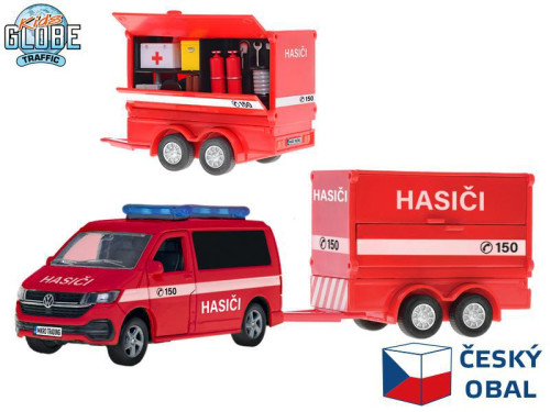 Kids Globe Traffic VW hasiči CZ design 27,5 cm kov zpětný chod s přívěsem