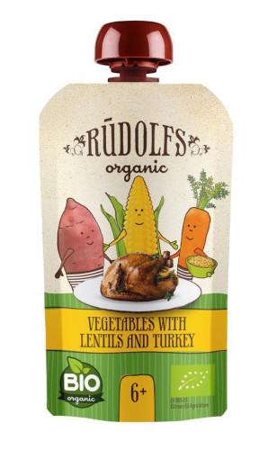 BIO kapsička Zelenina, čočka, krůtí maso 110 g Rudolfs