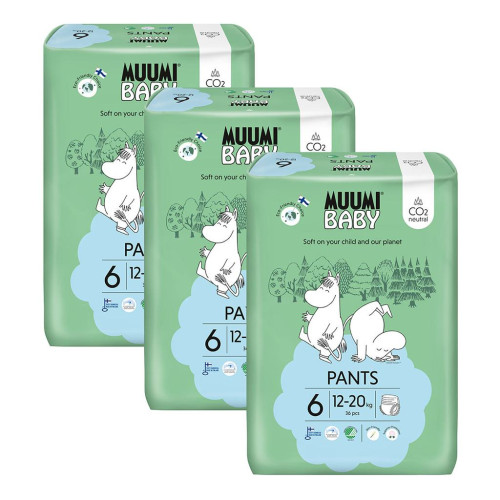 Jednorázové eko pleny Pants 6 Junior 12-20 kg (108 ks), měsíční balení Muumi Baby