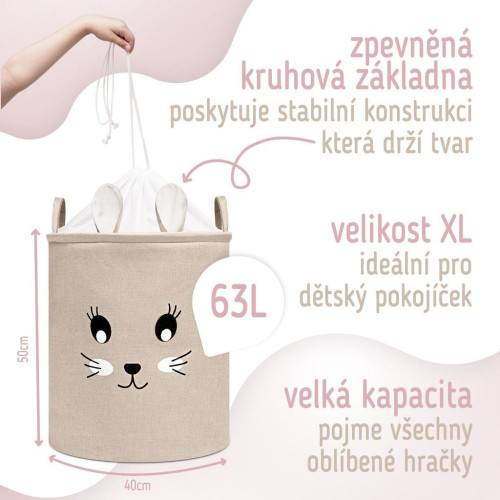 Koš na hračky XL se šňůrkou, skládací bavlněný / 63 l Sipo