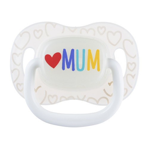 Dudlík svítící silikonový symetrický Love Mum & Dad 6 - 18 m, 2 ks Canpol babies