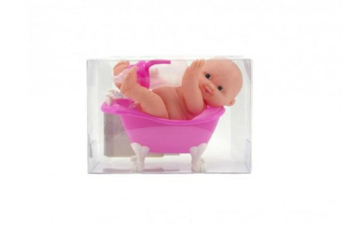 Miminko ve vaničce guma/plast s lahvičkou 10 cm