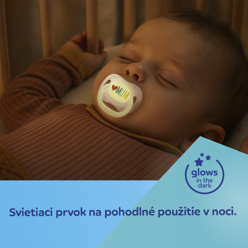 Dudlík svítící silikonový symetrický Love Mum & Dad 6 - 18 m, 2 ks Canpol babies