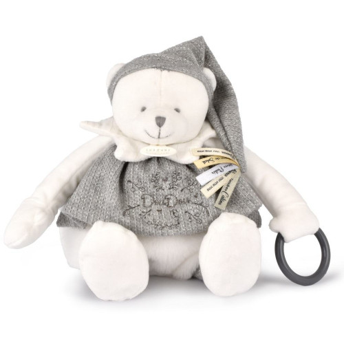 Dárková sada Plyšový lední medvídek s kroužkem 30 cm šedý Doudou