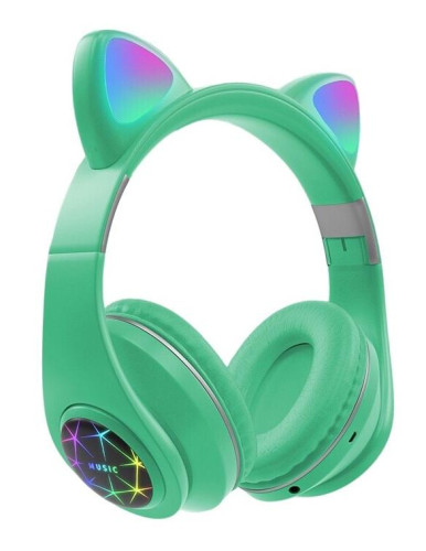 Bluetooth bezdrátová dětská sluchátka s ouškama zelená