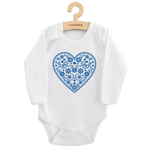 Dětské body s potiskem Lidový vzor modré srdíčko New Baby