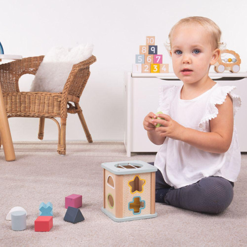 Motorická kostka modrá Bigjigs Toys