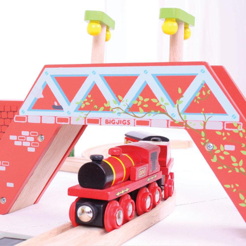 Červená lokomotiva s tendrem + 3 koleje Bigjigs Rail