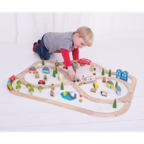 Dřevěná vláčkodráha město a vesnice 91 dílů Bigjigs Rail