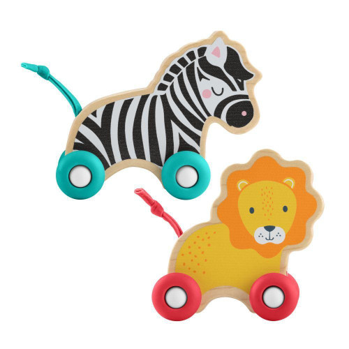Dřevěná postrkovací lev a zebra