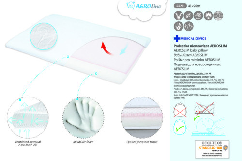 Polštář Aeroslim z pamětové pěny 36 x 26 cm BabyMatex