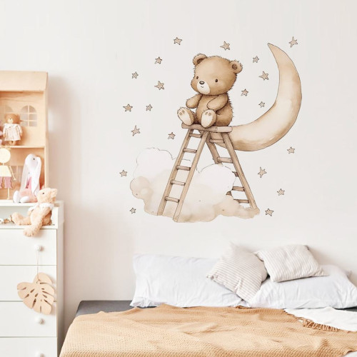 Nástěnné samolepky do dětského pokoje Teddy bear on a ladder Sipo