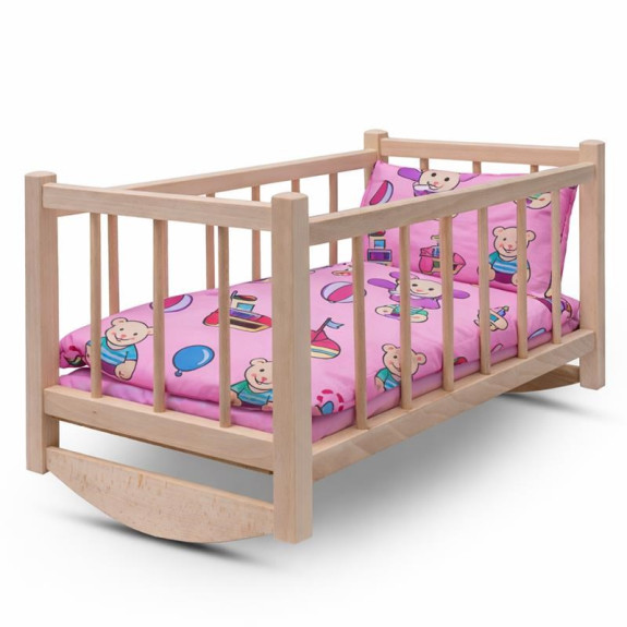 Dřevěná postýlka-kolébka pro panenky s povlečením bears Baby Mix