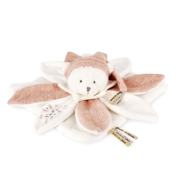 Dárková sada Plyšový muchláček medvídek s čepičkou 25 cm růžový Doudou