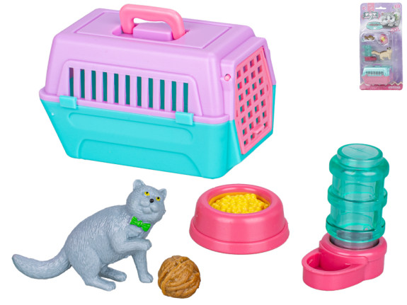 Kočka s přepravkou 7,5 cm a doplňky Toys&Trends