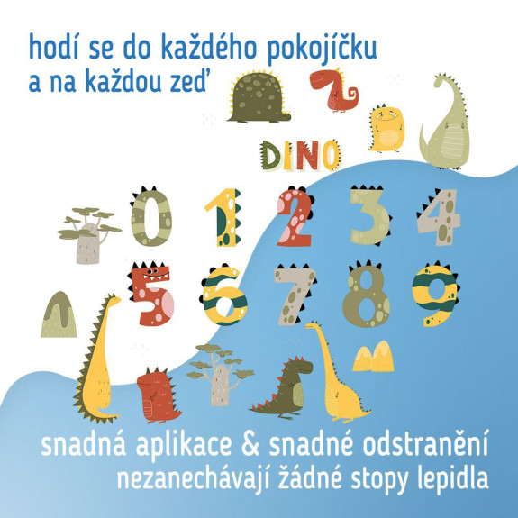 Nástěnné samolepky do dětského pokoje, Dino Numbers Sipo