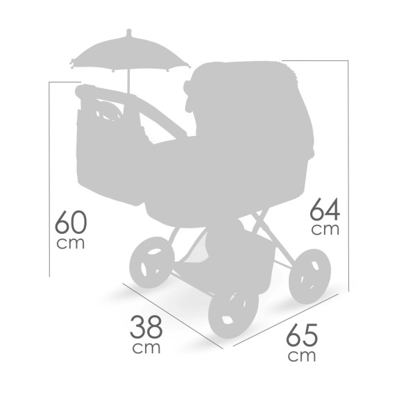 Skládací kočárek pro panenky se slunečníkem a taškou Sophie 60 cm DeCuevas
