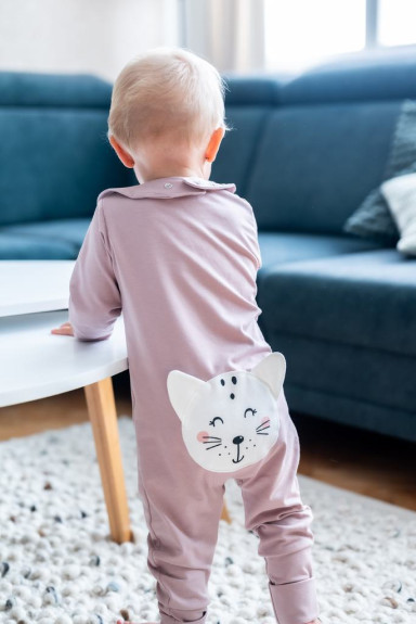 Dětský rostoucí overal Kočka Pastel růžový Moniel