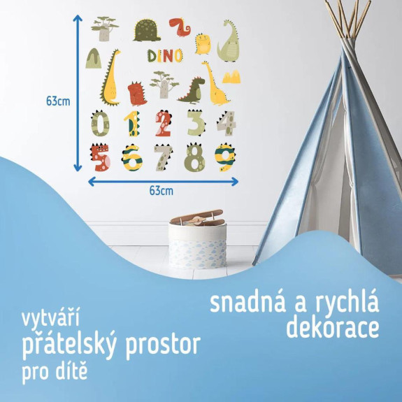 Nástěnné samolepky do dětského pokoje, Dino Numbers Sipo