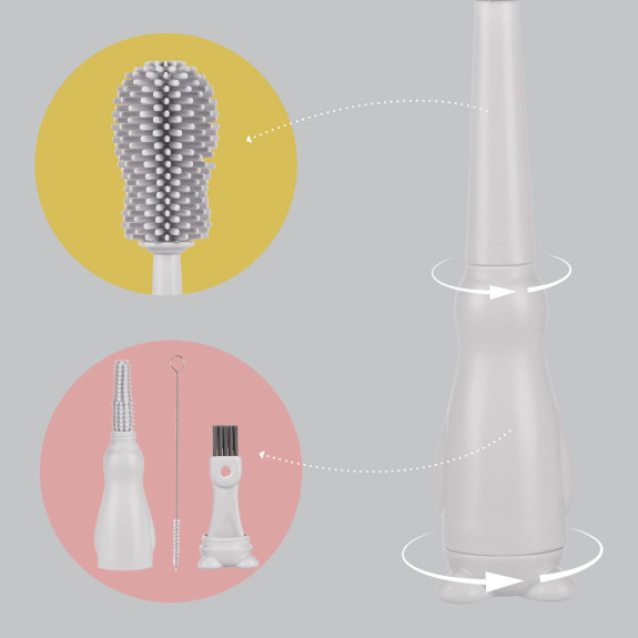Silikonový kartáč na dětskou lahev 3 v 1 Light Grey Zopa