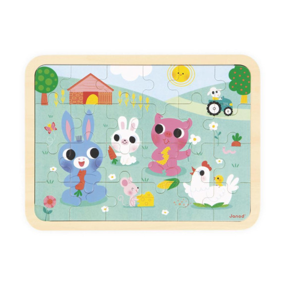 Dřevěné puzzle s hledáním rozdílů Farma 24 dílků Janod