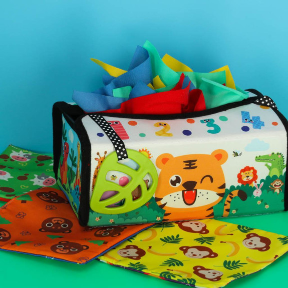 Montessori sensorická krabička s šátky 2 v 1 Tulimi