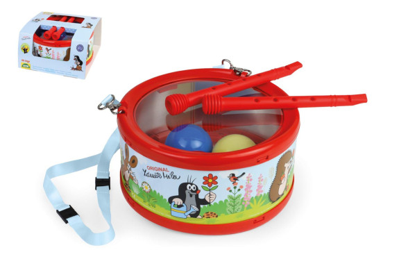 Plechový bubínek Krtek s paličkami 21 cm