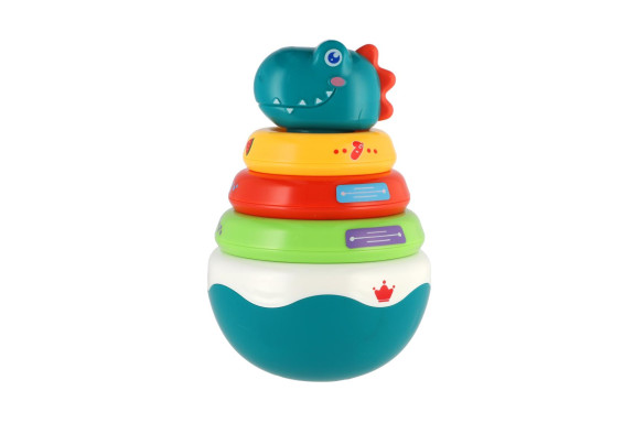 Roly Poly dinosaurus skládanka pyramida s kroužky se zvukem 16 cm