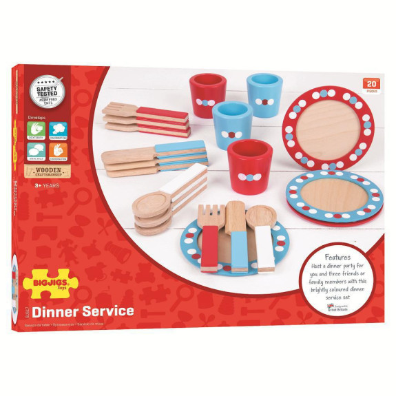 Dřevěný jídelní servis s puntíky Bigjigs Toys