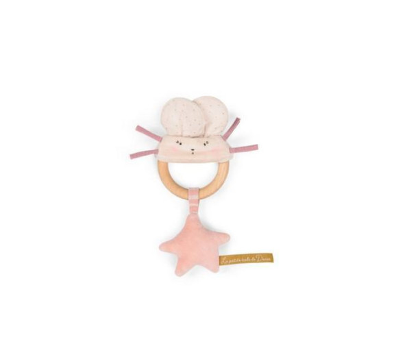 Chrastítko s dřevěným kroužkem Moulin Roty Pink mouse
