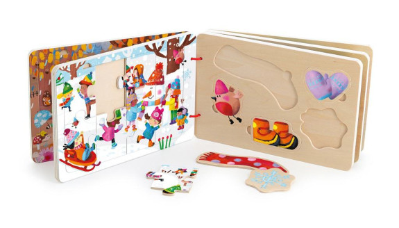 Dřevěná knížka s puzzle 4 roční období Vilac
