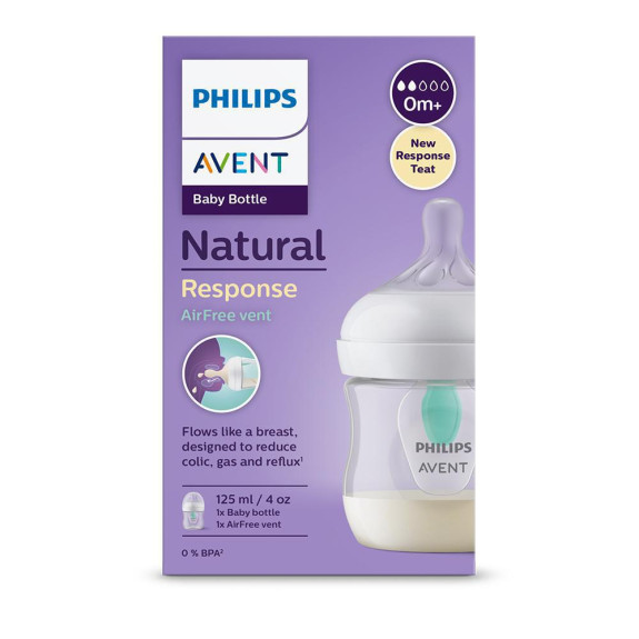Láhev Natural Philips Avent Response s ventilem AirFree 125 ml, 0 m+