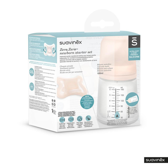 Antikoliková sada Zero Zero Suavinex - Láhev 180 ml A + dudlík Zero Zero -2/ 2M