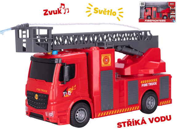 Auto hasiči stříkající vodu na setrvačník se světlem a zvukem 30 cm