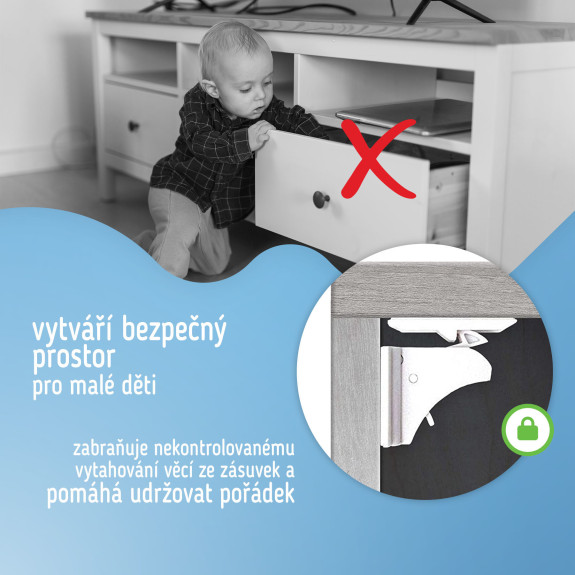Magnetické zámky bílé na skříně a zásuvky sada 4 ks + 1x magnetický klíč Sipo