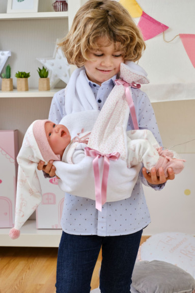 Obleček pro panenku New Born velikosti 40-42 cm s nosítkem přes rameno Llorens