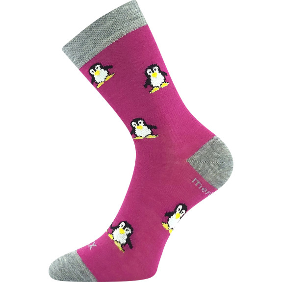 Ponožky dětské slabé z merino Penguinik s ionty stříbra fuxia VoXX
