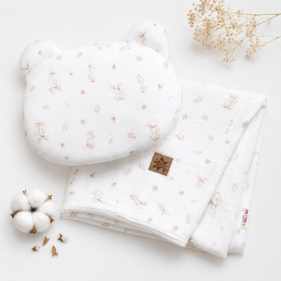 Mušelínová sada bílá Goose Teddy 30 x 35 cm, 70 x 100 cm 2D Husičky Baby Nellys